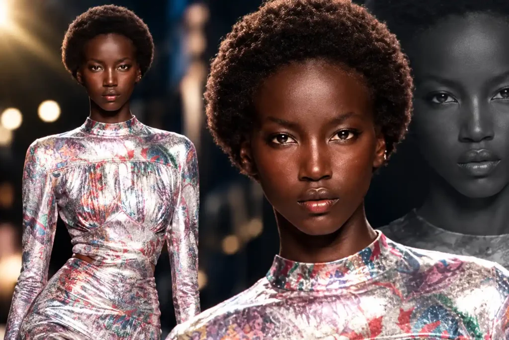 Anok Yai Metallic Muse in Cinematic Collage